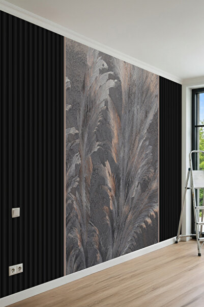 dreamwall Bronz Egzotik Yaprak Ve Lambiri Desenli Tek Parça Tekstil Duvar Kağıdı