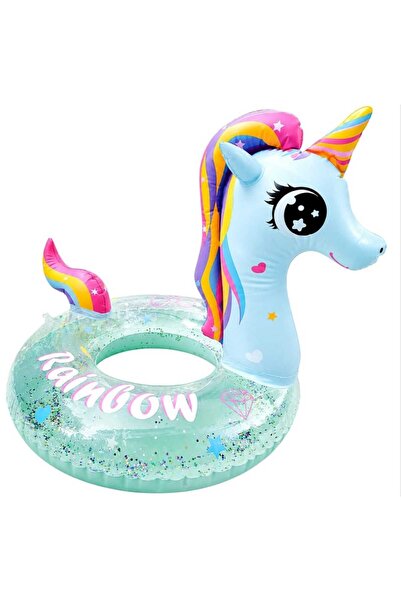 TOPROCKSTORE Sevimli Simli Unicorn Figürlü Çocuk Şişme Deniz Havuz Simidi 65 cm