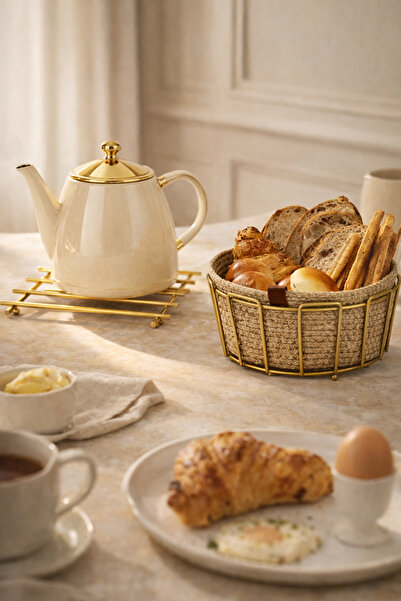Edora Home Set of 2 Matte Gold Oval Corner Bread Baskets, Nihale Kitchen Set