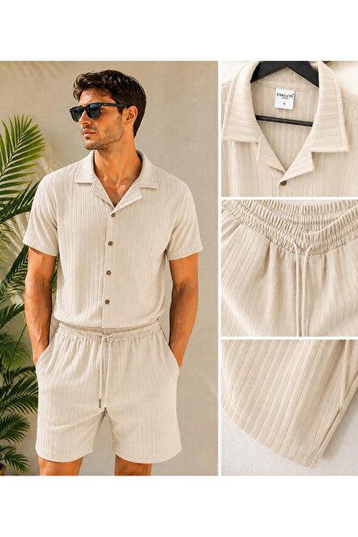 WENMİNG Men's Report Ottoman Fabric Short Sleeve Shirt Shorts Summer Bottom T...