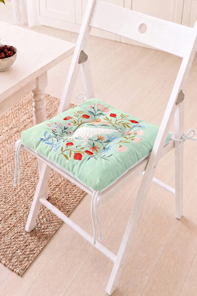 Home Çiçekli ve Zürafa Motifli Pofidik Sandalye Minderi - Mint Yeşil Dekorati...