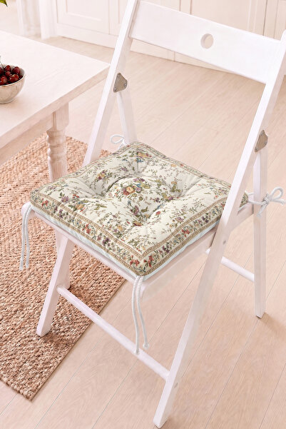 Home Çiçek Desenli Pofidik Sandalye Minderi - Vintage ve Romantik Dekoratif M...