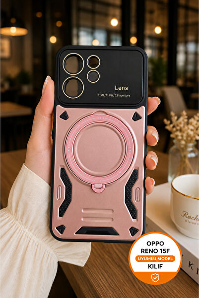 TechTrove Oppo Reno 15F İçin Uyumlu 3D Kamera Lens Korumalı Standlı Kılıf