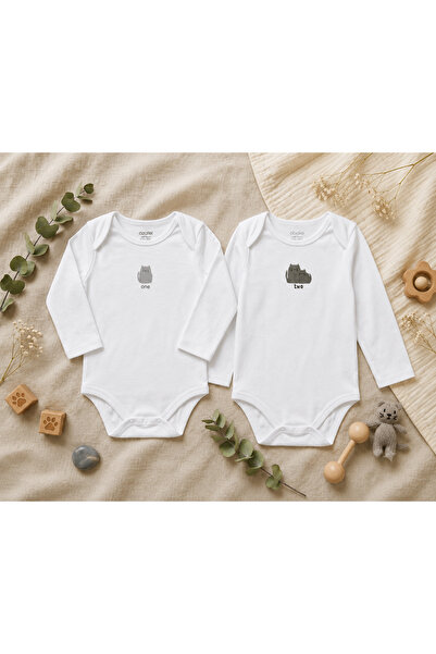 Generic White Bodysuit, with Cat Motif, 2 Pieces
