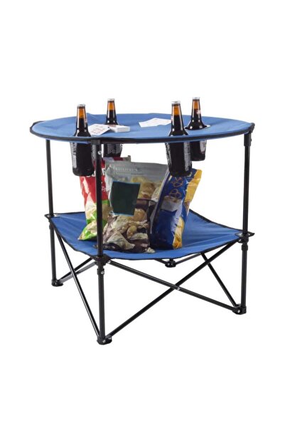 sea gulf Folding Camping Table with Cup Holder and Bottom Shelf with Protecti...