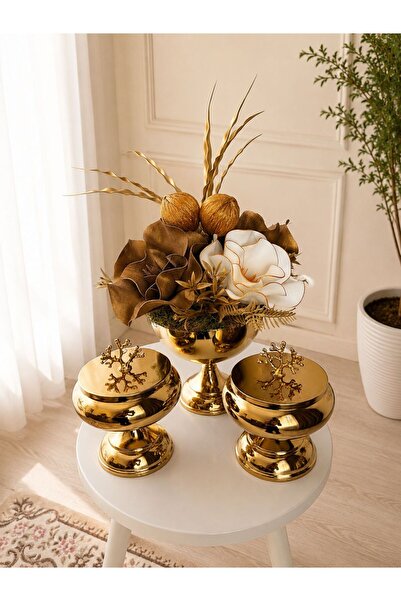 Evaart GOLD ŞEKERLİKLİ EVA ÇİÇEK ARANJMANI HEDİYELİK YAPAY ÇİÇEK MASAÜSTÜ EV&...