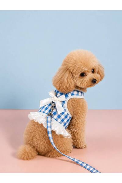 Payidar Hediyelik Stylish Plaid Patterned Ruffled Cat/Dog Dress / Chest Harne...