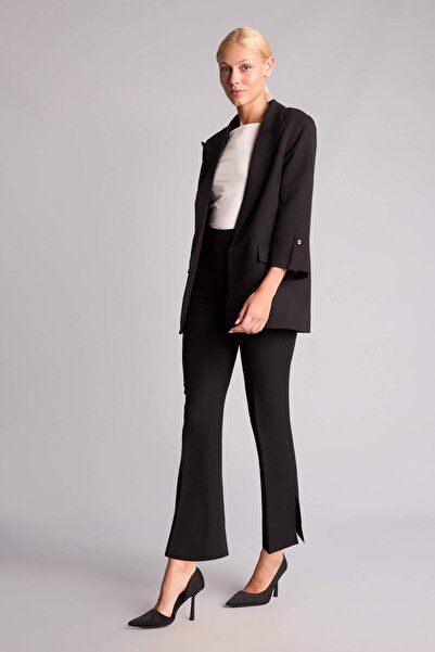 DeFacto Flare Fit High Waist Spanish Leg Black Trousers I1775Ax26Hs