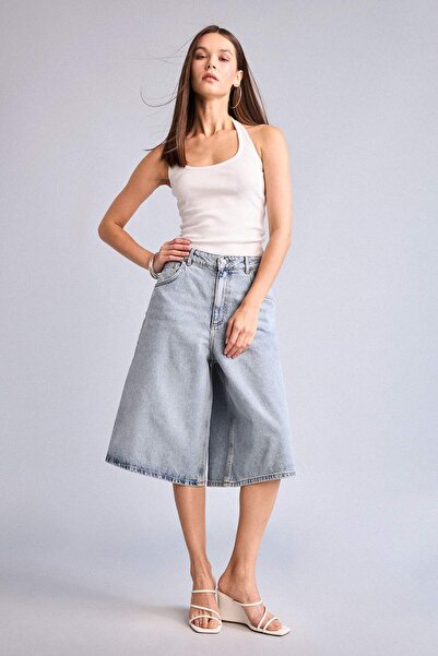 DeFacto High Waist Jean Light Blue Bermuda Shorts H0666Ax26Hs
