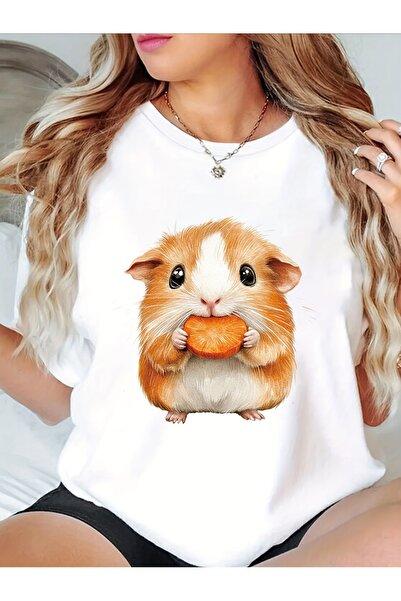 2mcup Ladies' Cute Guinea Pig Pattern T-Shirt, Short Sleeve Round Neck Lightw...