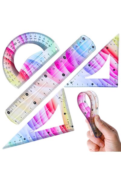 Arabest 4-Piece Flexible Ruler Set,Plastic Geometric Tool,Drop-Resistant Bend...