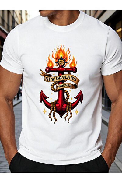 BASEPULSE Nautical Vintage Style Men'S T-Shirt New Orleans Forever Anchor Fla...