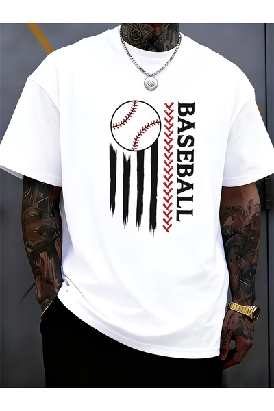 LİNA06 Men'S T-shirt Decorated with Red White Bat Pattern Print Inspired by S...
