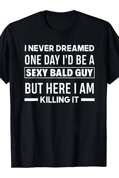 LİNA06 Funny Bald Head Graphic Print T-Shirt | Short Sleeve Crew Neck Tee, Pe...