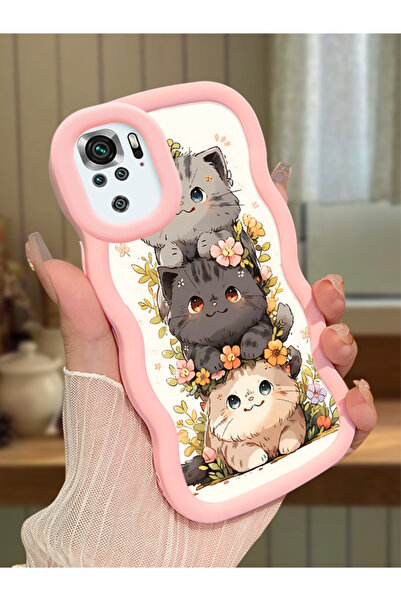 Hontinga Redmi Note 10S Uyumlu Kılıf kamera koruyucu Pembe Silikon Couple Tel...