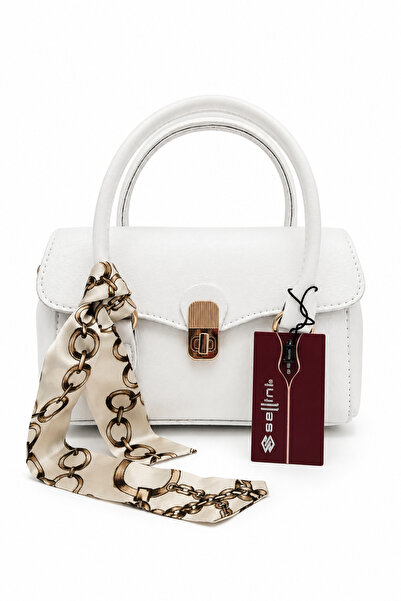 Sellini Eve Flor White Women's Hand and Shoulder Bag with Lock Mechanism Styl...