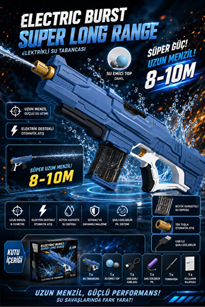 Gepettoys Oyuncak Şarjlı Elektrikli Tam Otomatik 600 ml Kapasiteli 10m Atış S...