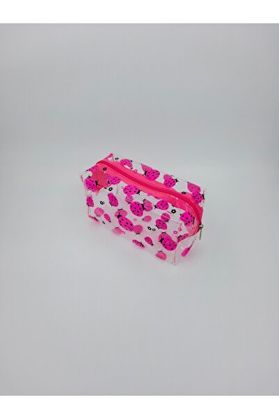 UCCELLO Transparent Pink Ladybug Pattern Makeup Bag Zippered Cosmetic Bag Tra...