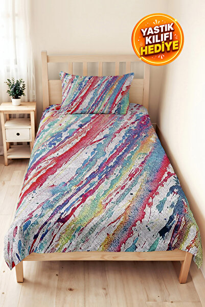 Evimde Bambaşka Colorful Modern Youth Room Single Pique Set - Abstract Blue P...