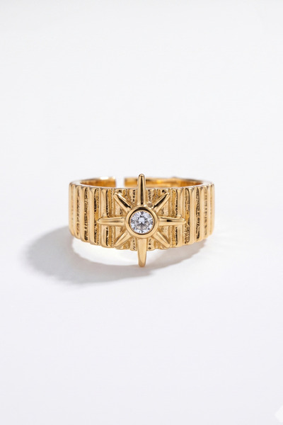 AURRARİ Gold Big North Star Zircon Stone Ring
