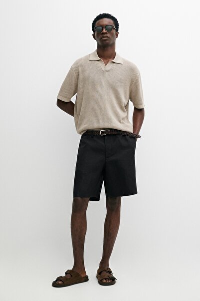 Massimo Dutti Pamuklu triko V kesim polo yaka t-shirt