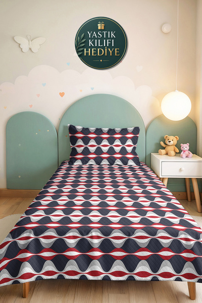 Evimde Bambaşka Navy Blue Geometric Youth Room Single Pique Set-Modern Red 16...