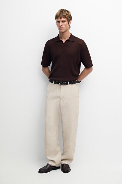 Massimo Dutti Pamuklu triko V kesim polo yaka t-shirt