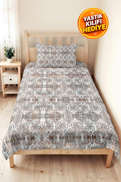 Evimde Bambaşka Vintage geometrijski bež jednostruki pike set - boemski sivo-...