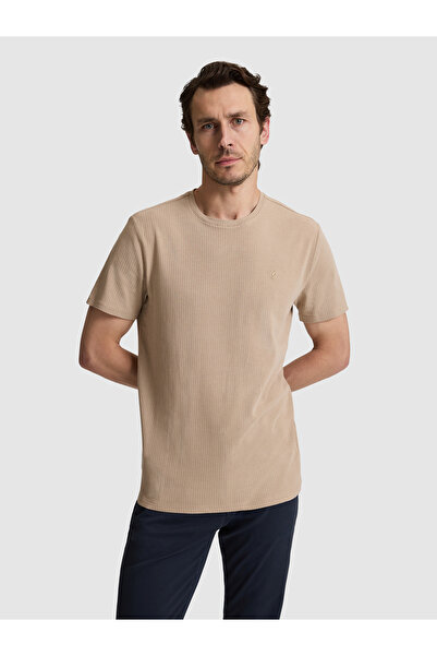 Cacharel Mink Regular Fit Cotton Blend Striped Crew Neck T-Shirt 50320530-Vr052