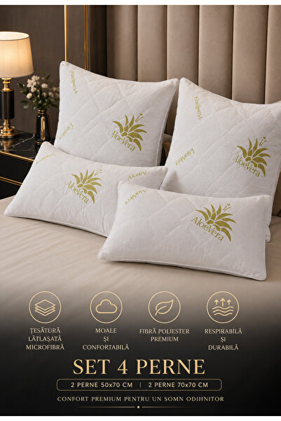 RALEX PUCIOASA Set de 4 perne Aloe Vera – 2x 50x70 cm + 2x 70x70 cm, Microfib...