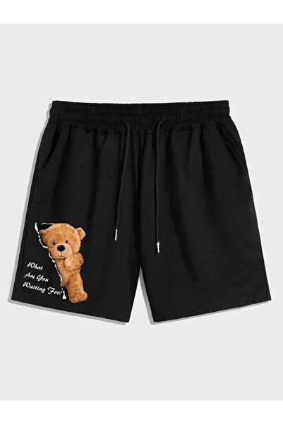 COZYWEAR Cute Teddy Bear Printed Black Shorts