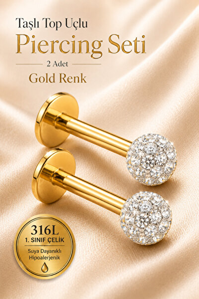 moonzy - minimalist & cozy 2’li Set Taşlı Top Uçlu Piercing 316L Çelik Helix ...