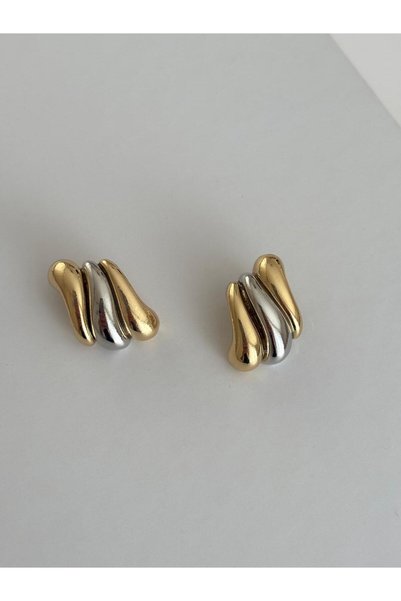 FASHION Vip Design Silver Gold Two-Tone Drop Earrings