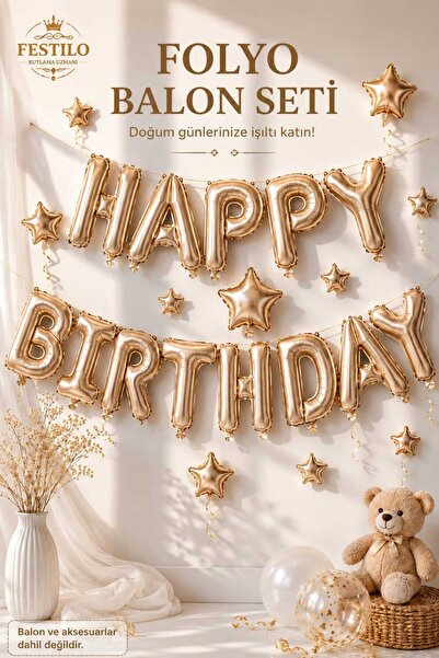 FESTİLO Happy Birthday Harf Folyo Balon Seti 13 Parça Doğum Günü Parti Süsü H...