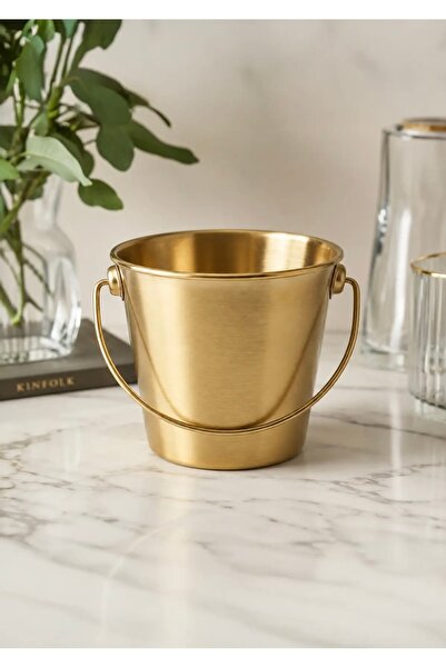 CEZVE HOME Gold Paslanmaz Çelik Kulplu Buz Kovası İçecek Soğutucu 1.7 Lt