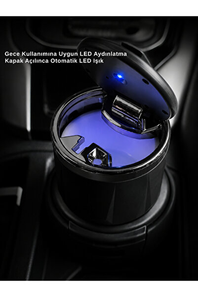 Kerasus LED Işıklı Premium Araç Küllüğü Kokusuz Kapaklı Şık Tasarım Oto Küllü...