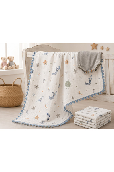 FLAMEL 100% Cotton Muslin Baby Blanket Double Layer Soft Multi-Purpose Cover