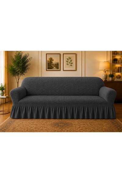 Lenjeria Pufoasa Premium Elastic Crepe Ruffled Sofa Cover for 3 Seater