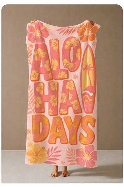 milroma Colorful Days Text and Floral Patterned 70X150 Beach Towel