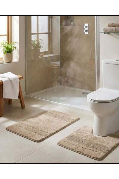 REDTAG Taupe Textured Bath Mat Set (2-Piece)