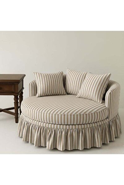 EL NADA HOME Round Modern Chair Light Brown Tufted, Cotton Fabric Suede Wood