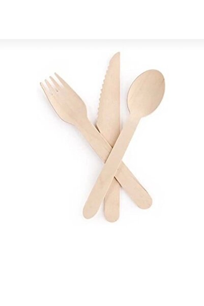 Öztürkpartievi Wooden Spoon Fork Knife Set 24 Pieces (8 Forks 8 Spoons 8 Knives)