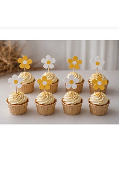 Öztürkpartievi Daisy Themed Cupcake Cake Toothpicks 8 Pieces
