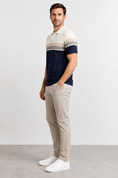 Sabri Özel Mercerized Polo Collar Men's T-Shirt Ss2300050-Navy Blue