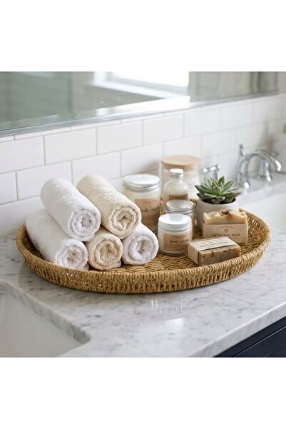 EVİST Multi-Purpose Decorative Wicker Tray - Living Room, Bathroom, Kitchen P...