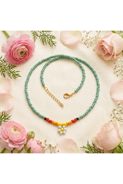 Accessories Papatya Figürlü Turkuaz Boncuklu Kadın Kolye