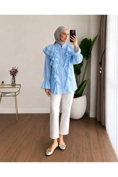 by nursel çiçek Women's Premium Ruffle Detailed Dobby Shirt