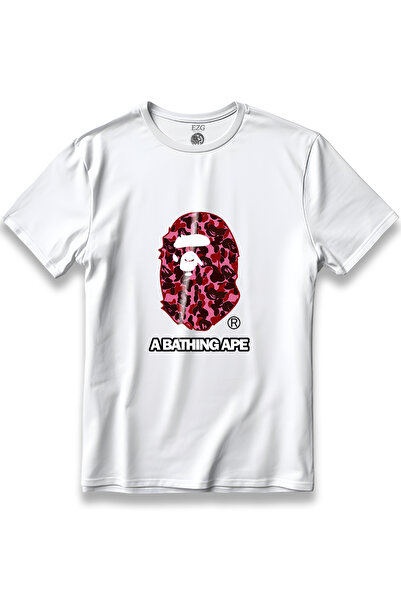 EZG Business Bathing Ape Model Pink Kamuflaj Baskılı T-Shirt Unisex %100 Pamu...