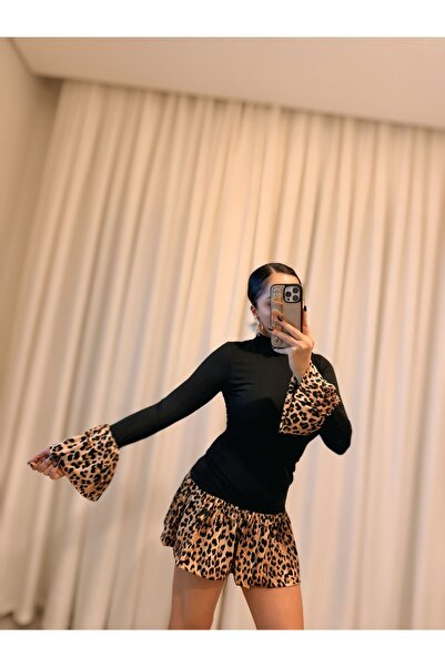 Labien Butik Leopar Detaylı Elbise