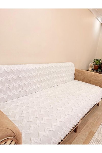 montanahome Sofa Bed Cover Premium Zigzag Woven Sofa Shawl 170*210 Cream